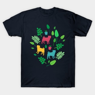 Colorful Pugs with Leaves T-Shirt